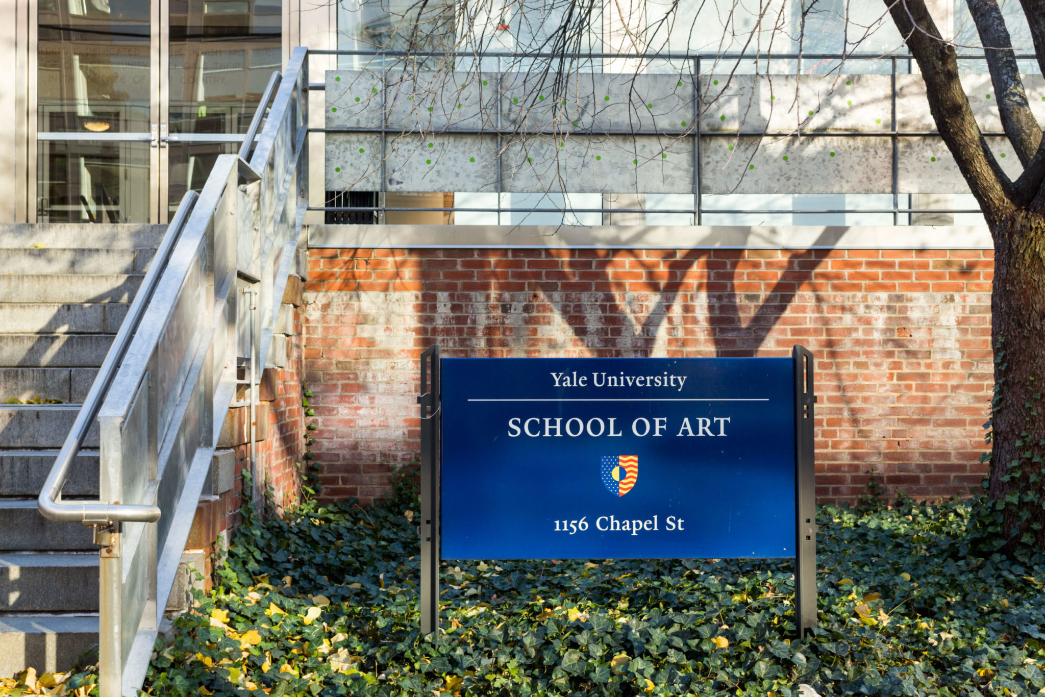 Outside of one of the buildings showing Yale School of Art