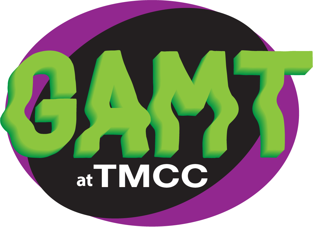 GAMT Logo wavy text Green on purple