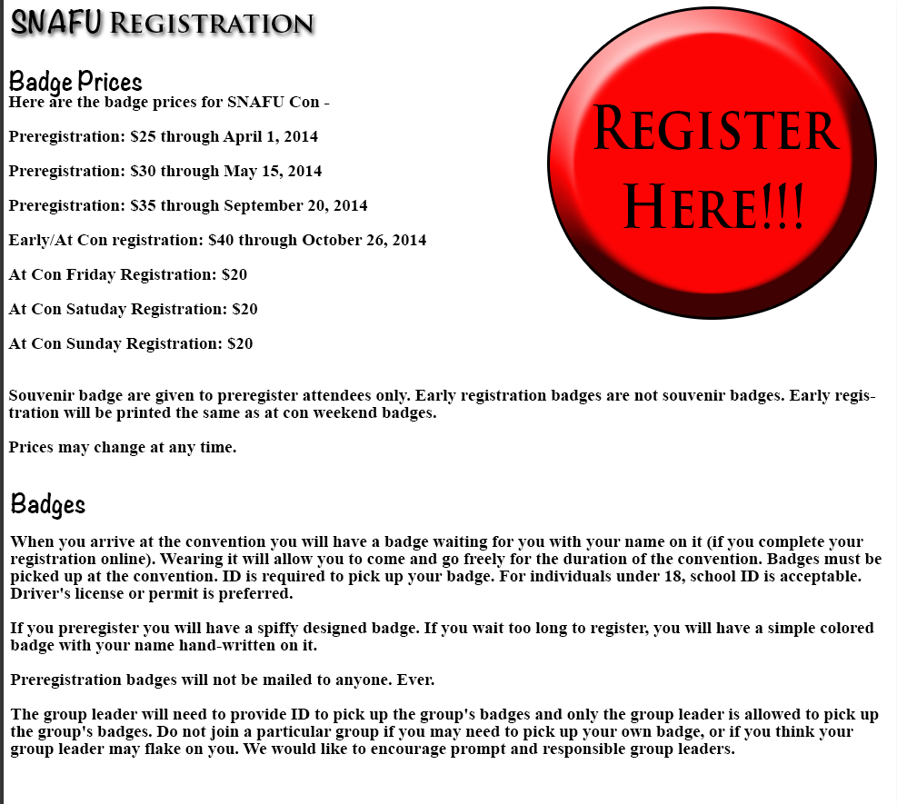 informaiton about registeration