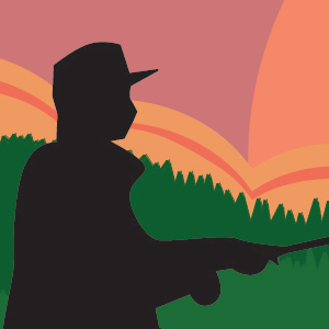 Poppy fishing at fenton Lake recreated in illustrator in front of a bright sunset