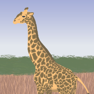 Giraffe on the savannah, re-created in illustrator