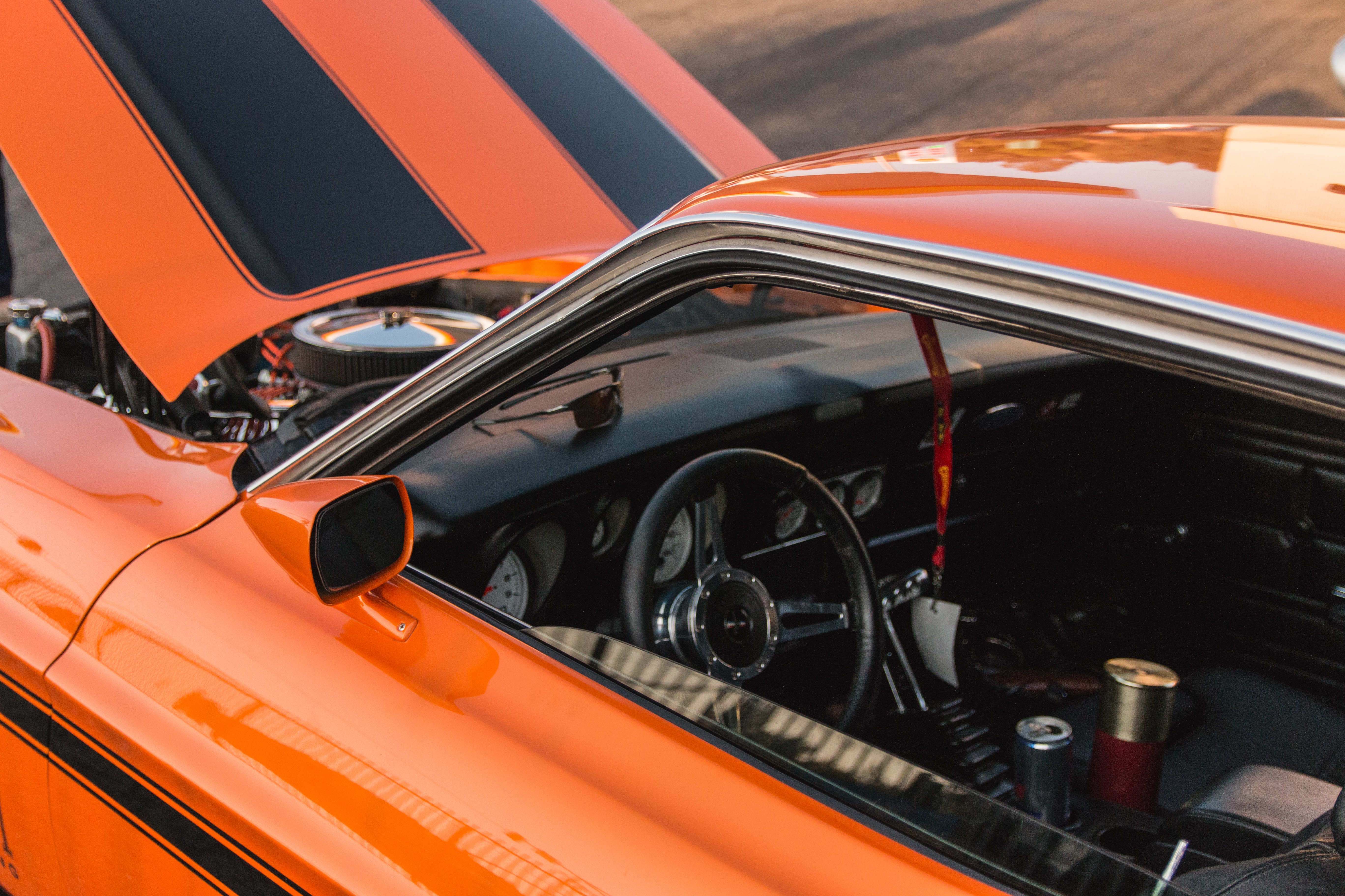 inside of orange race car