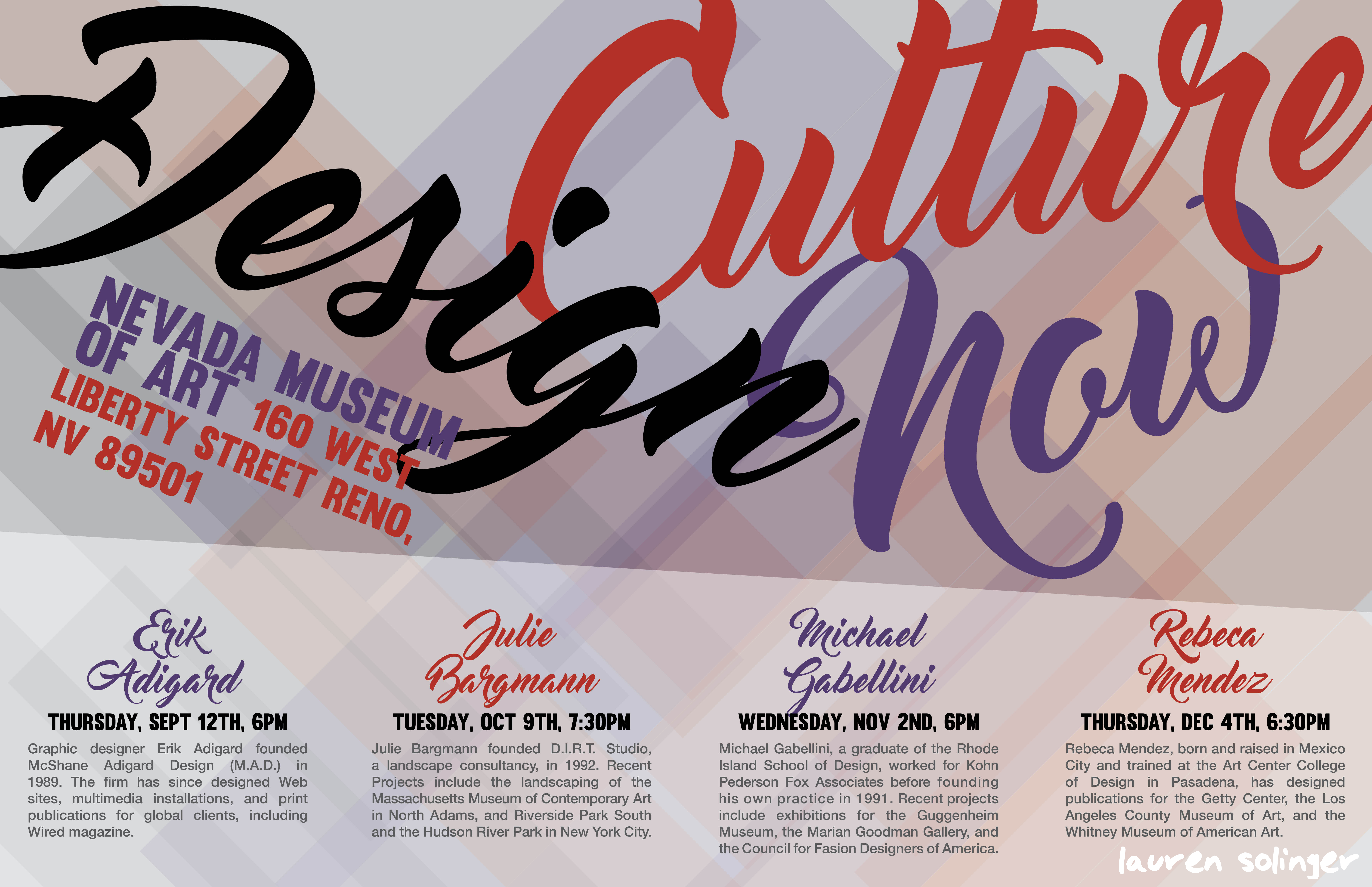 Design Culture Now fictional lecture series poster.