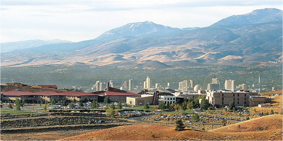 An exterior shot of TMCC campus is shown from afar.