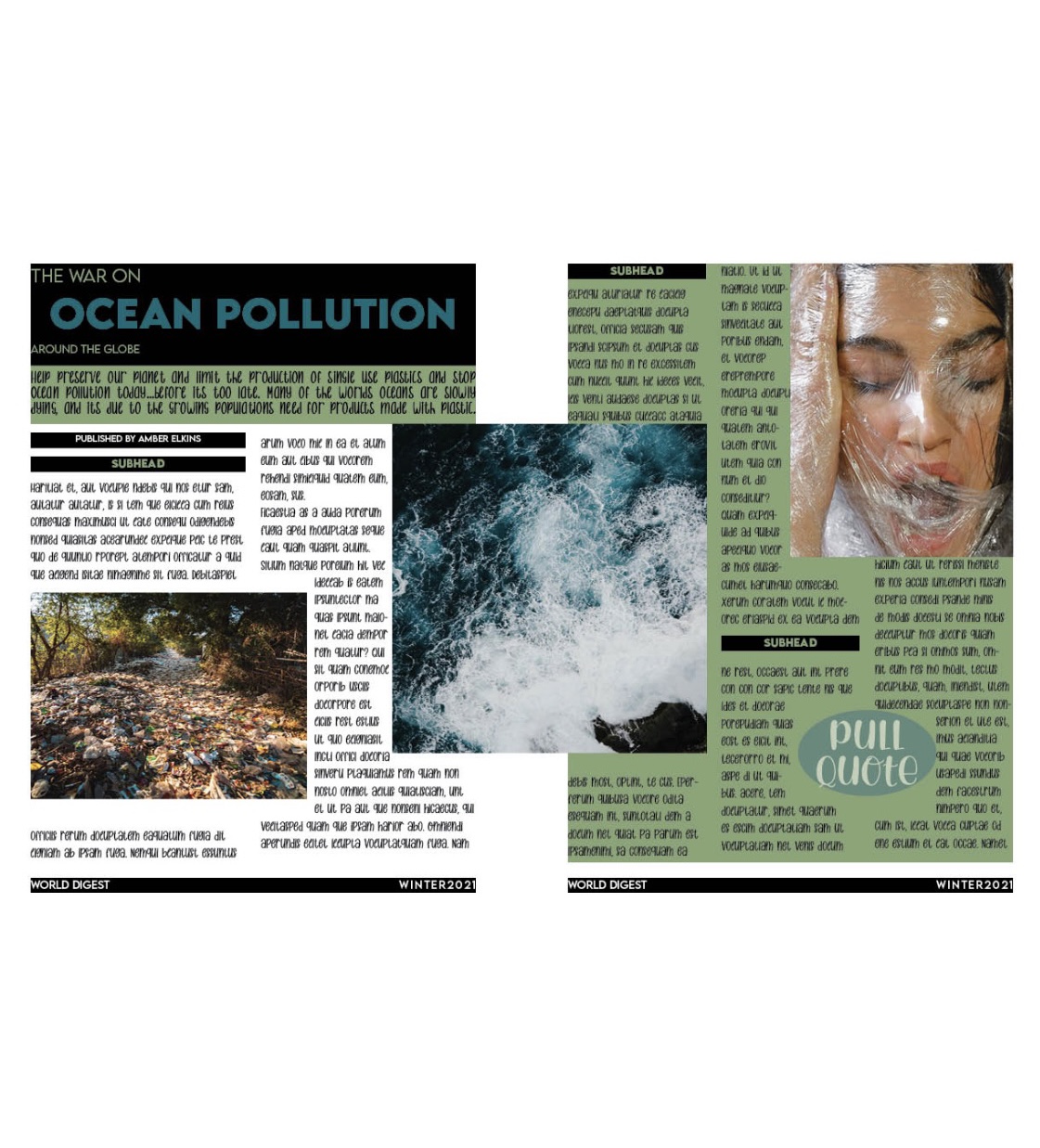 a magaine spread about ocean pollution