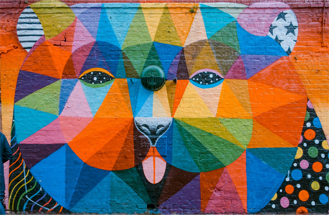 a mural of a hyperdelic funky bear