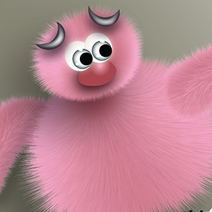 image of a silly pink monster with extremly fuzzy fur and slate blue converse shoes