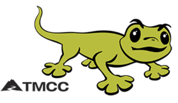 a lizard moves across the screen, it is green and the TMCC mascot named Wizard