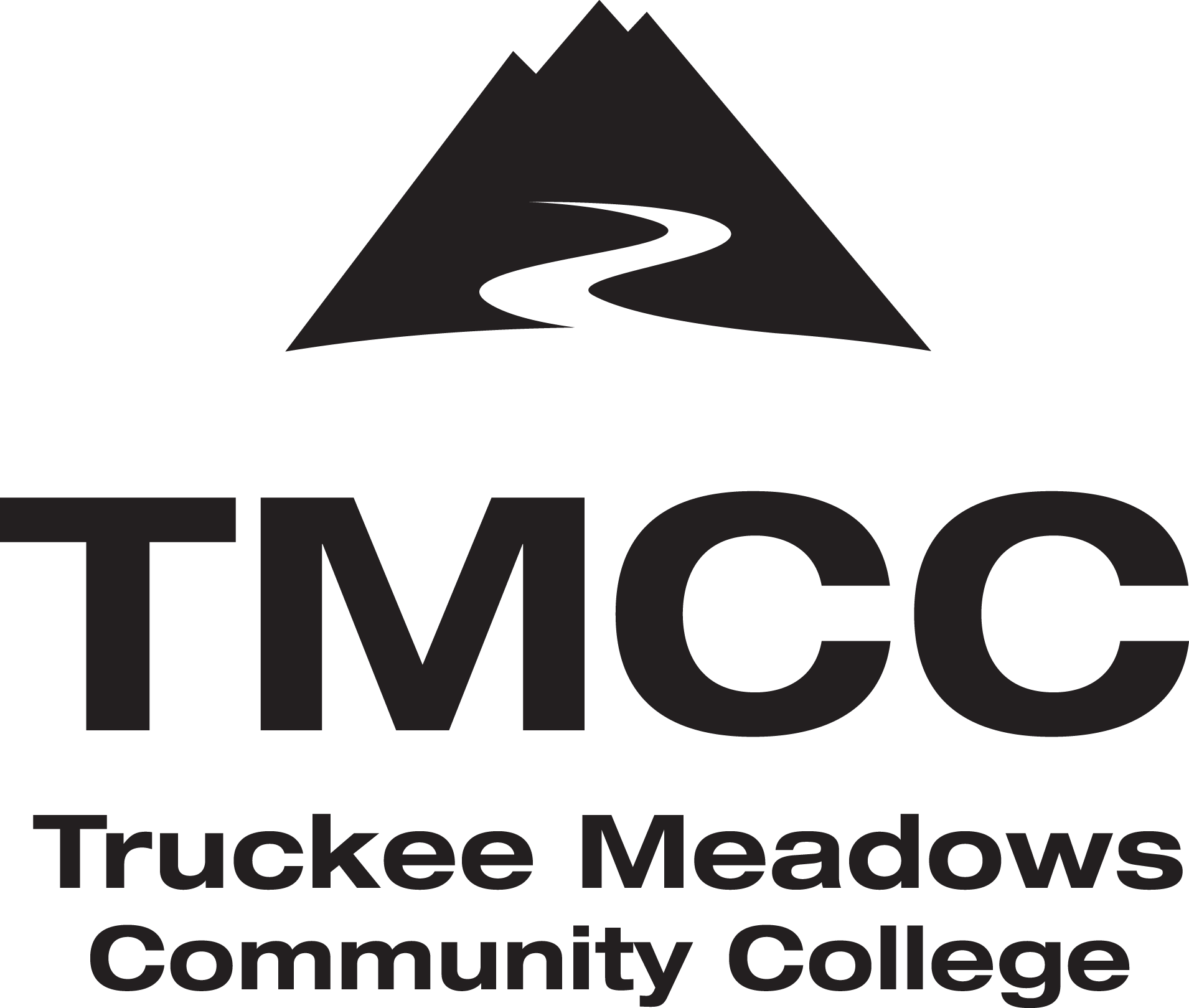 Truckee Meadows Community College Black Mountain Logo with letters TMCC underneath the mountain and above the words Truckee Meadows Community College