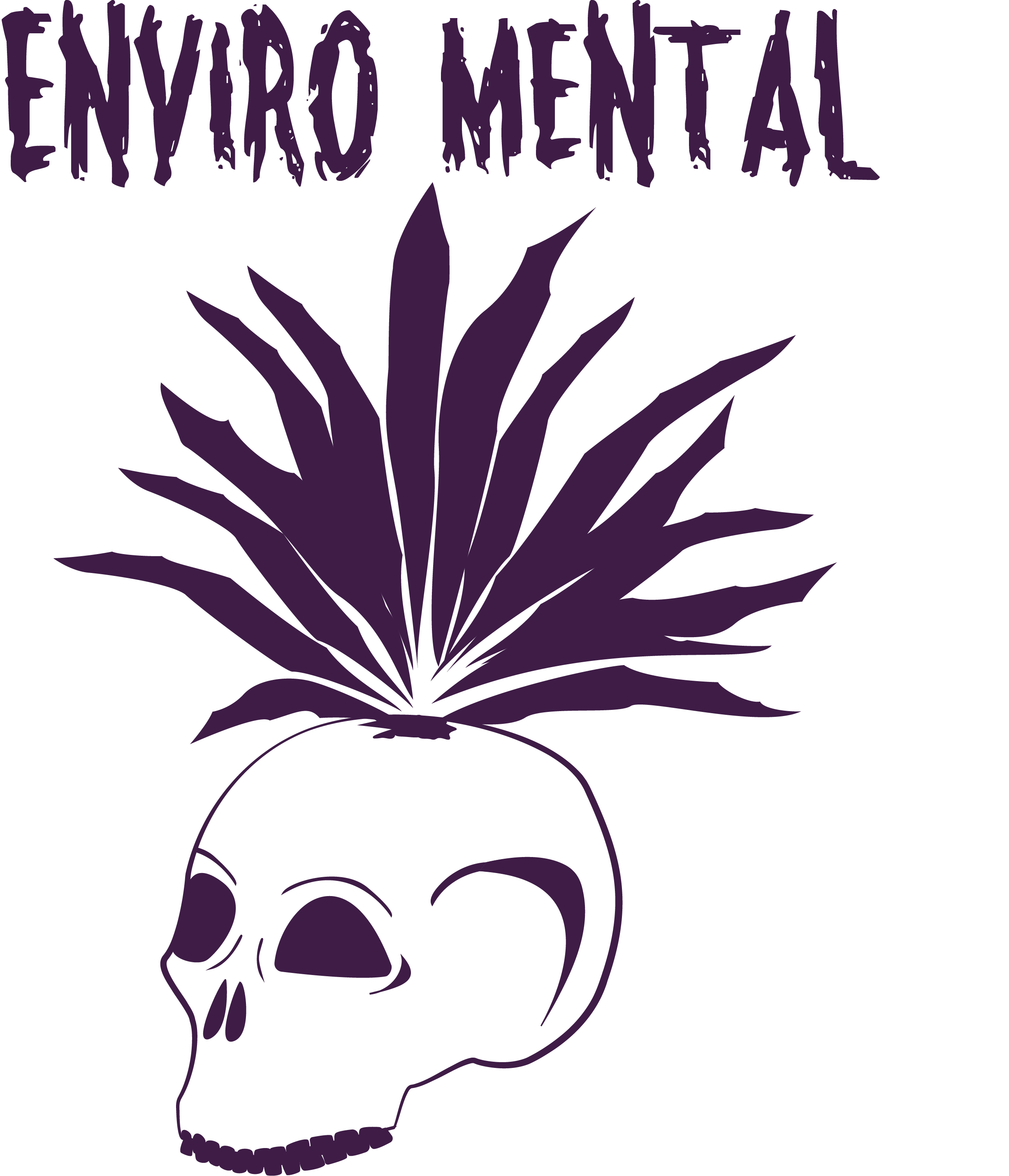 a purple outline digital illustration of a skull with a plant growing out of the top.