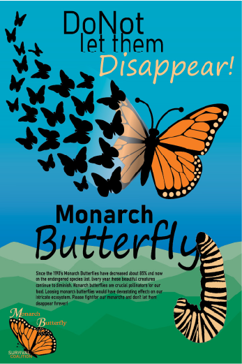 save the butterflies poster with green and blue