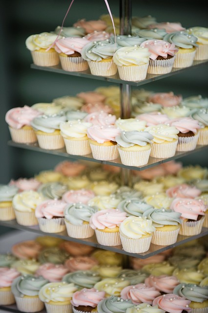 stack of cupcakes on a tall cupcake shelf