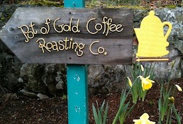 Pot of Gold coffee sign at ferry landing
